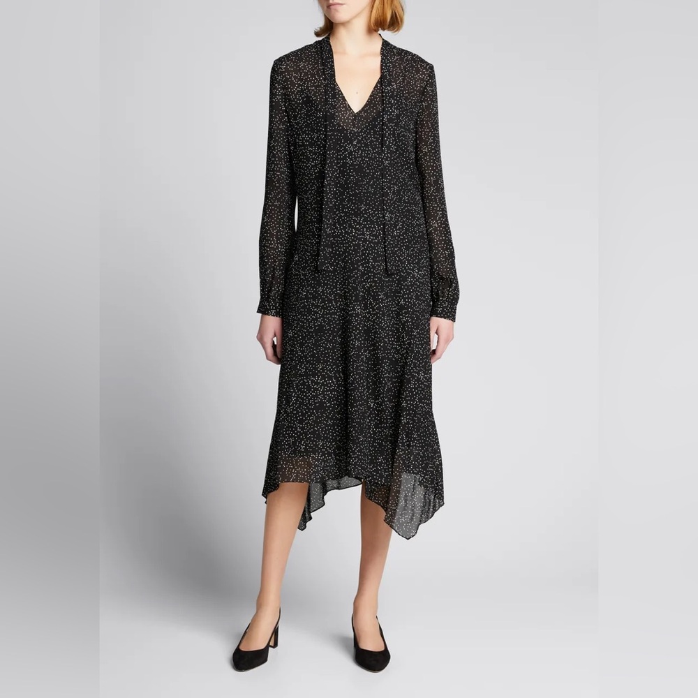 🎄 THEORY Speckled Silk Draped Tie-Neck Dress